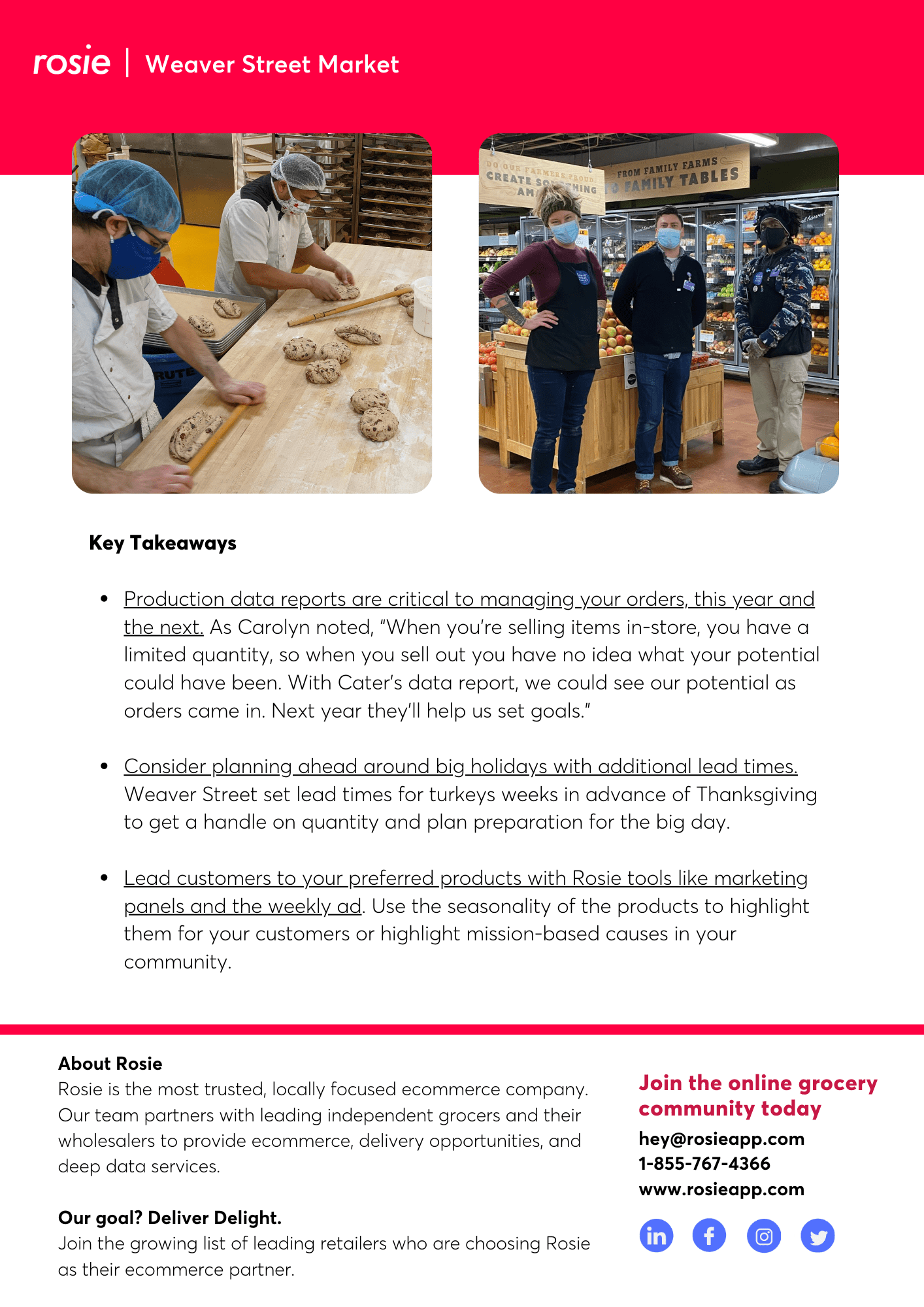 Second page of The Market at 25th case study with key takeaways and images of the store and employees.