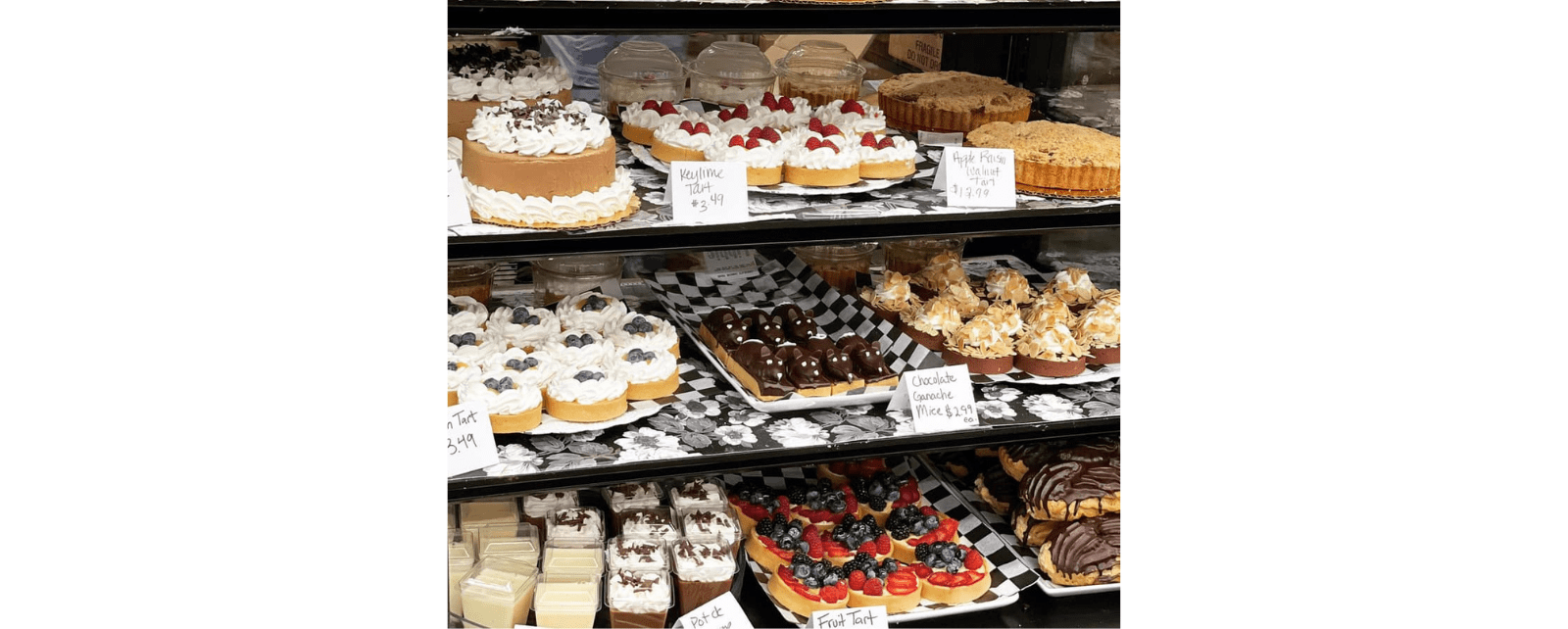 Glass display case showing Libbie Market's signature pastries
